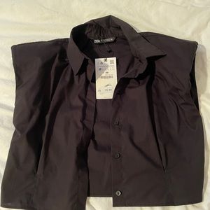 Zara-Black Shirt with puffy shoulder
